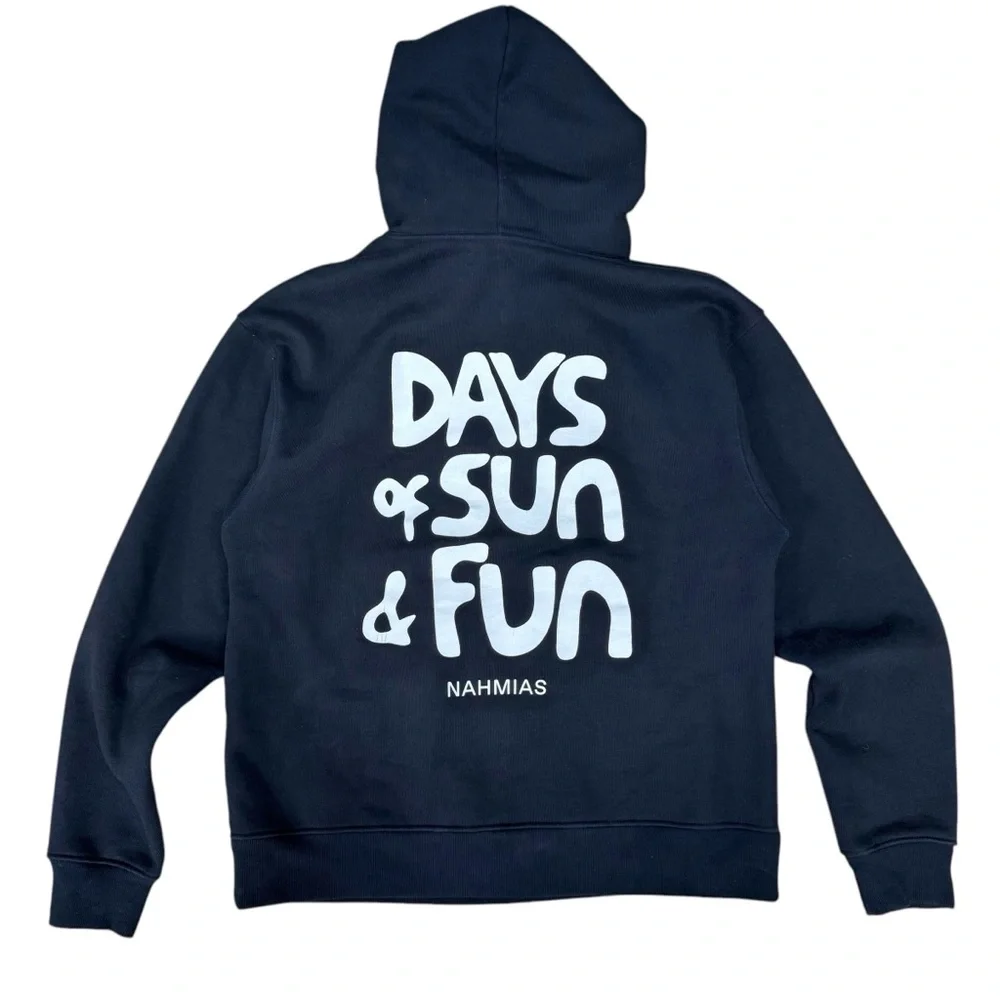 Nahmias Hoodie Days Of Sun & Fun Men’s Size M Black Thick Cotton Streetwear - Picture 2 of 13
